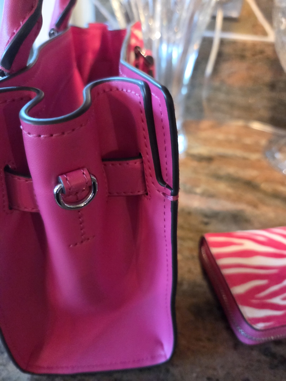 Michael Kors Hot Pink Zebra Print Calf Hair Mini Satchel with Wristlet - Picture 5 of 12